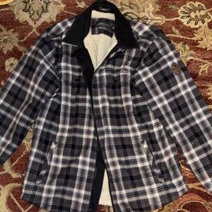 Eddie Bauer Black and Gray Plaid Men's fleece flannel Jacket